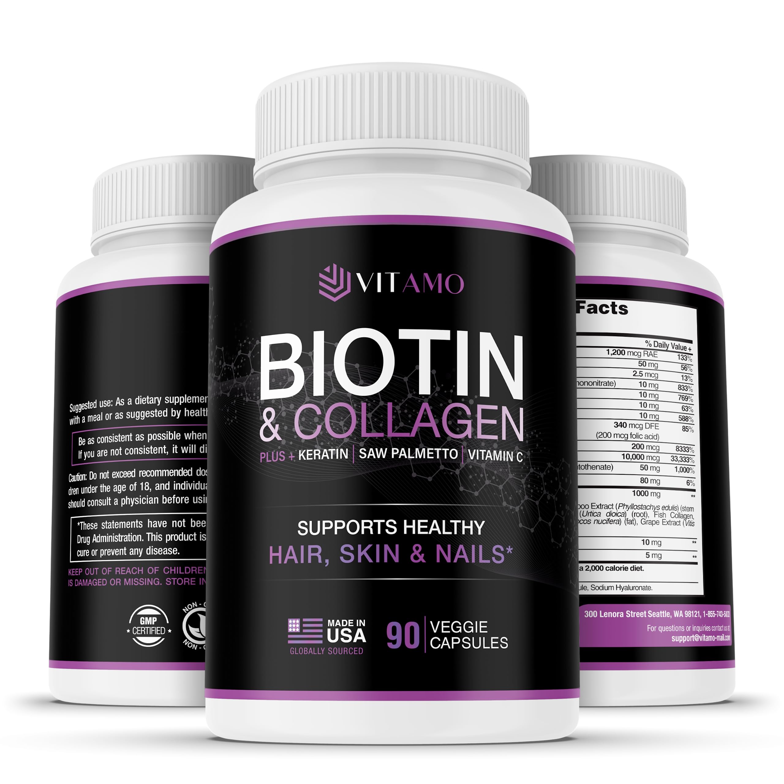 Vitamo Hair Growth Vitamins for Women - Postpartum Biotin & Collagen Supplement - Premium Hair Loss Treatment - Fast Regrowth for Hair Skin and Nails - Accelerate Thickness + Volume | 90 Count